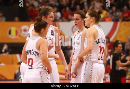 Belgische Katzen Jana Raman bildete während des zweiten Basketballspiels zwischen der belgischen Nationalmannschaft, den belgischen Katzen und Japan, am Samstag, den 08. Februar 2020, beim Qualifizierungsturnier der Frauen-Basketball-Olympiade in Oostende. BELGA PHOTO VIRGINIE LEFOUR Stockfoto