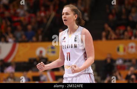 Das zweite Basketballspiel zwischen der belgischen Nationalmannschaft, den belgischen Cats und Japan, findet am Samstag, den 08. Februar 2020, beim Olympischen Qualifikationsturnier für Frauen in Oostende statt. BELGA PHOTO VIRGINIE LEFOUR Stockfoto