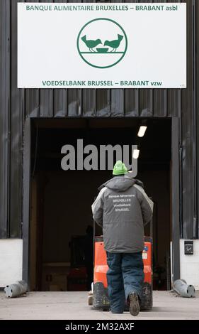 Abbildung zeigt die Verteilung von Lebensmitteln in der Lebensmittelbank Brüssel/Brabant am Dienstag, den 11. Februar 2020 in Brüssel. BELGA FOTO BENOIT DOPPPAGNE Stockfoto