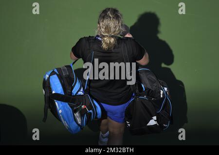 Belgische Kim Clijsters ein Training im Vorfeld der Dubai Tennis Championships 2020 in Dubai, Vereinigte Arabische Emirate, Samstag, 15. Februar 2020. BELGA FOTO YORICK JANSENS Stockfoto