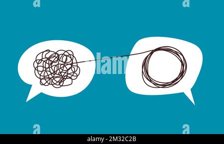 Chaos verwickeln, Psychoterapy-Konzept. Business Design in einer Linie, Ordnungslehre. Doodle Graphic Spiral Solution. Vektorobjekt auf Weiß isoliert Stock Vektor