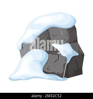 Stein und Stein im Schnee. Schneebedeckte Berge im Cartoon, Felsbrocken im Winter. Felsbrocken und Baumaterial. Eiszeit im Vektorbild Stock Vektor