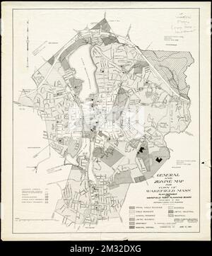 Allgemeine und Flächenkarte für die Stadt Wakefield Mass. , Zoning. Lucius Beebe Memorial Library Historische Karten Stockfoto