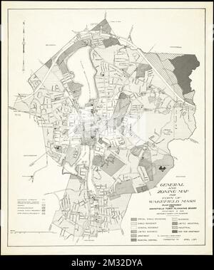 Allgemeine und Flächenkarte für die Stadt Wakefield Mass. , Zoning. Lucius Beebe Memorial Library Historische Karten Stockfoto