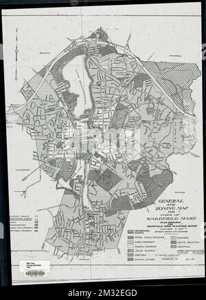 Allgemeine und Flächenkarte für die Stadt Wakefield Mass. , Zoning. Lucius Beebe Memorial Library Historische Karten Stockfoto