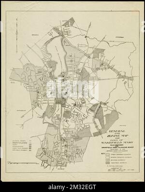 Allgemeine und Flächenkarte für die Stadt Wakefield, Mass. , Zoning. Lucius Beebe Memorial Library Historische Karten Stockfoto