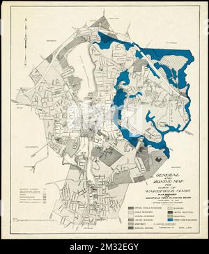 Allgemeine und Flächenkarte für die Stadt Wakefield Mass. , Zoning. Lucius Beebe Memorial Library Historische Karten Stockfoto