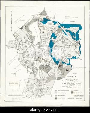 Allgemeine und Flächenkarte für die Stadt Wakefield Mass. , Zoning. Lucius Beebe Memorial Library Historische Karten Stockfoto