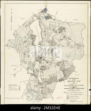 Allgemeine und Flächenkarte für die Stadt Wakefield Mass. , Zoning. Lucius Beebe Memorial Library Historische Karten Stockfoto