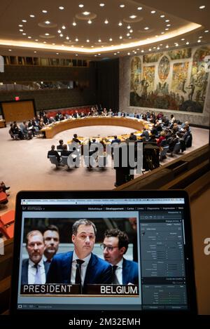 Das Bild zeigt das Bild des Ministers für Zusammenarbeit, Entwicklung, Digitale Agenda, Postdienste und Finanzen Alexander De Croo während einer Sitzung des Sicherheitsrats der Vereinten Nationen am Donnerstag, den 27. Februar 2020 in New York City, Vereinigte Staaten von Amerika. Im Februar hat Belgien den Vorsitz im Sicherheitsrat inne. BELGA FOTO BENOIT DOPPPAGNE Stockfoto