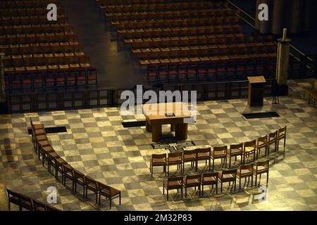 Die Abbildung zeigt eine Innenansicht der Nationale Basiliek van het Heilig Hart - Basilique Nationale du Sacre-Coeur de Bruxelles - Nationalbasilika des Heiligen Herzens in Koekelberg, Brüssel, Donnerstag, 04. Juni 2020. Belgien befindet sich in der zwölften Woche der Eindämmung in der anhaltenden Coronavirus-Krise. Das Land bereitet sich auf die dritte Phase der Ausstiegsstrategie vor, die am Montag, den 8. Juni, beginnen wird. BELGA FOTO ERIC LALMAND Stockfoto