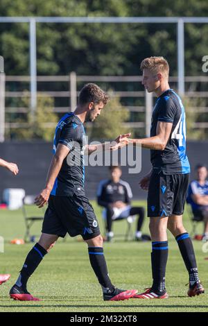 Siebe Schrijvers feiert nach einem Treffer während eines freundlichen Fußballspiels zwischen Club Brügge und Deinze am Mittwoch, den 22. Juli 2020 in Westkapelle, zur Vorbereitung der kommenden Saison 2020-2021. BELGA FOTO KURT DESPLENTER Stockfoto