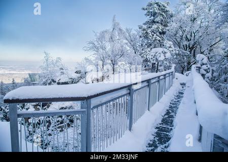 Mandelstein im Winter, Waldviertel, Österreich Stockfoto