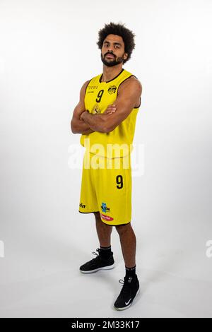 Jean-Marc Mwema von Oostende posiert bei einem Fotoshooting der belgischen Basketballmannschaft Filou Oostende vor der EuroMillions League 2020-2021 am Freitag, den 02. Oktober 2020 in Brüssel. BELGA FOTO KURT DESPLENTER Stockfoto