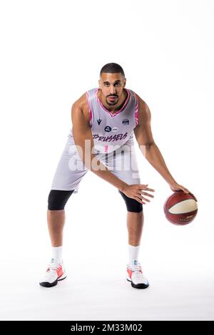 Ryan Richards posiert bei einem Fotoshooting des belgischen Basketballteams Phoenix Brussels vor der EuroMillions League 2020-2021, Freitag, den 09. Oktober 2020 in Brüssel. BELGA FOTO JASPER JACOBS Stockfoto