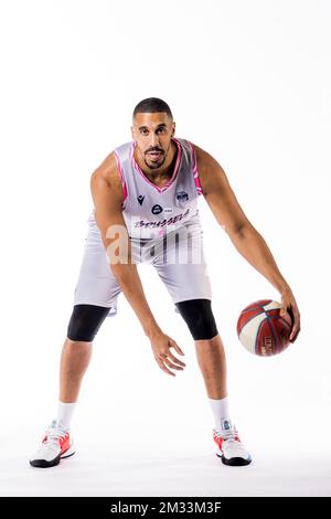 Ryan Richards posiert bei einem Fotoshooting des belgischen Basketballteams Phoenix Brussels vor der EuroMillions League 2020-2021, Freitag, den 09. Oktober 2020 in Brüssel. BELGA FOTO JASPER JACOBS Stockfoto