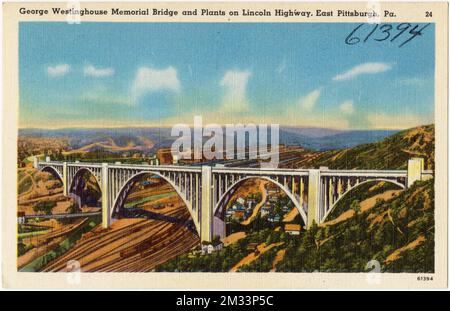 George Westinghouse Memorial Bridge und Fabriken am Lincoln Highway, East Pittsburgh, Pa , Bridges, Tichnor Brothers Collection, Postkarten der Vereinigten Staaten Stockfoto