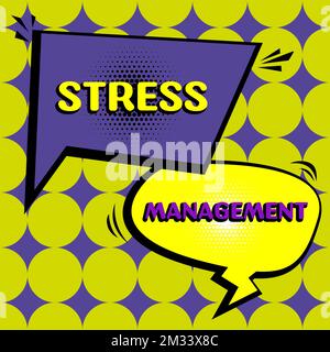 Inspiration mit dem Schild „Stress Management“. Unternehmen zeigen Lernmethoden für Verhalten und Denken, die Stress reduzieren Stockfoto