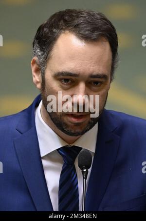 Maxime Prevot von CDH, abgebildet auf einer Plenarsitzung der Kammer im Bundesparlament in Brüssel am Donnerstag, den 14. Januar 2021. BELGA FOTO ERIC LALMAND Stockfoto