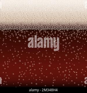 Realistische Blasen und weißer Bierschaum. Kühles, flüssiges Getränk für Bar-, Pub- oder Restaurantmenügestaltung. Dark Stout Porter Horizontal Beer Fest Hintergrund in Stock Vektor