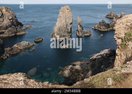 Die berühmten Orte der Insel Belle Ile en Mer, Nadeln von Port-Coton und die Klippen Stockfoto