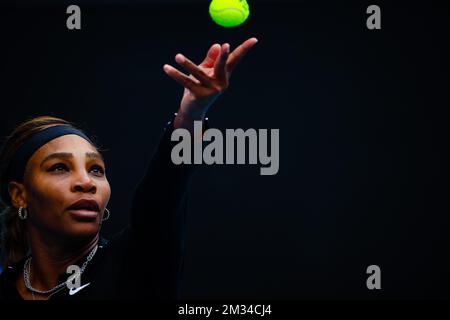 Serena Williams (WTA 11) während eines Tennisspiels zwischen Serena Williams (WTA 11) aus den USA und Daria Gavrilova (WTA 452) AUS, in der ersten Runde der Frauen-Singles beim Yarra Valley Classic Turnier, einem Sommerturnier vor dem Grand Slam der Australian Open, Montag, 01. Februar 2021 in Melbourne Park, Melbourne, Australien. BELGA FOTO PATRICK HAMILTON Stockfoto