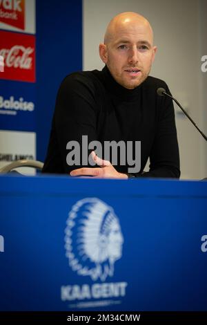 KAA Gents Sportmanager Tim Matthys stellte auf einer Pressekonferenz des belgischen First Division Teams KAA Gent seine letzte Versetzung am Montag, den 01. Februar 2021 in Gent vor. BELGA FOTO JAMES ARTHUR GEKIERE Stockfoto