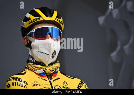 Slowenischer Primoz Roglic vom Team Jumbo-Visma zu Beginn der vierten Etappe des Radrennen Paris-Nizza 79., 188km von Chalon-sur-Saone nach Chiroubles, Frankreich, Mittwoch, 10. März 2021. BELGA FOTO DAVID STOCKMAN Stockfoto