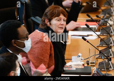 Alice Bernard von PTB wurde auf einer Plenarsitzung des Wallonischen parlaments im Wallonischen parlament in Namur am Mittwoch, den 17. März 2021, fotografiert. BELGA FOTO BRUNO FAHY Stockfoto