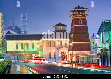 Kofu, Japan historic Meiji era buildings at night. Stock Photo