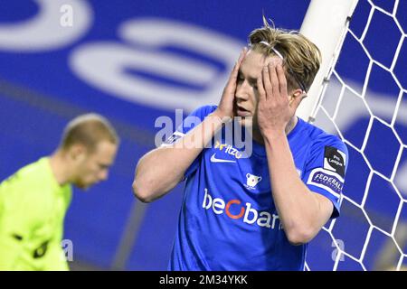 Kristian Thorstvedt von Genk, das während des Finales des belgischen "Croky Cup" zwischen KRC Genk und Standard de Lüttich am Sonntag, den 25. April 2021, in Brüssel abgebildet wurde. BELGA FOTO YORICK JANSENS Stockfoto