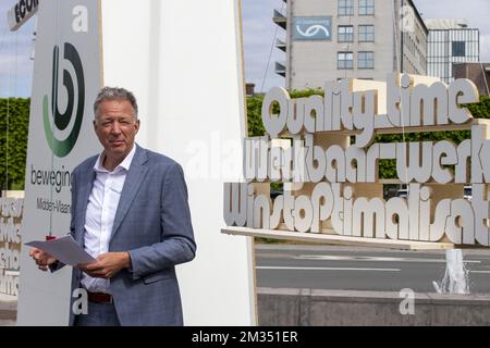 CM - MC Sozialversicherungs-Vorsitzender Luc Van Gorp, Foto auf einer Sitzung des CM - MC Sozialversicherung anlässlich des Rerum Novarum, Donnerstag, den 13. Mai 2021 in Oudenaarde. BELGA FOTO NICOLAS MAETERLINCK Stockfoto