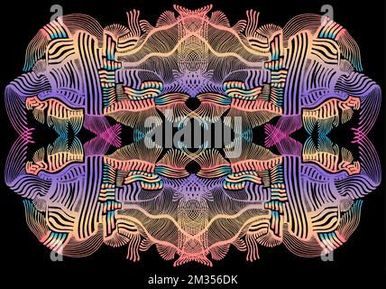 Exquisite sophisticated abstract ornate pattern, orange pink blue purple gradient color lines. Pattern is isolated. Ethnic colorful mandala flower Stock Vektor