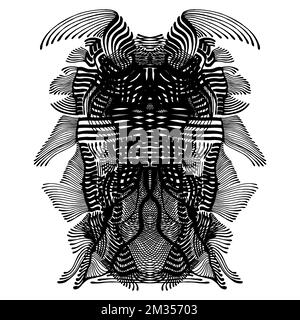 Beetle surreal abstract decorative coloring page. Pattern isolated. Bizarre monochrome stylish insect for design Stock Vector