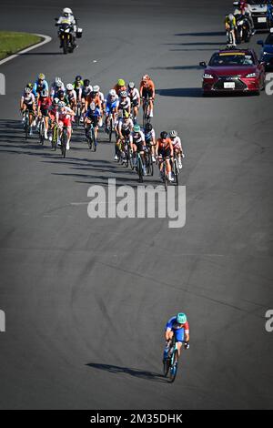 Ein Bild, das während des Straßenrennens der Frauen am dritten Tag der Olympischen Spiele 2020 in Tokio aufgenommen wurde und am Sonntag, den 25. Juli 2021, auf dem Fuji Speedway in Gotenba, Tokio, Japan endet. Die verschoben Olympischen Sommerspiele 2020 finden vom 23. Juli bis zum 8. August 2021 statt. BELGA FOTO JASPER JACOBS Stockfoto