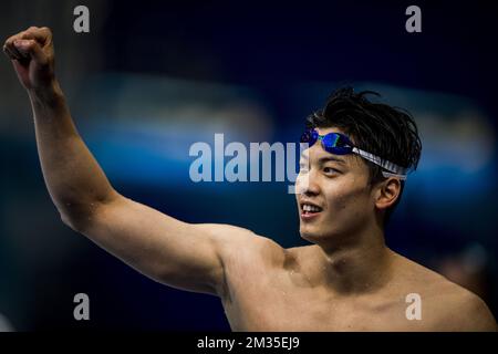 Der chinesische Shun Wang feiert nach dem Preis der 200m Individualmedley für Männer am achten Tag der „Olympischen Spiele 2020 in Tokio“ am Freitag, dem 30. Juli 2021 in Japan. Die verschoben Olympischen Sommerspiele 2020 finden vom 23. Juli bis zum 8. August 2021 statt. BELGA FOTO JASPER JACOBS Stockfoto