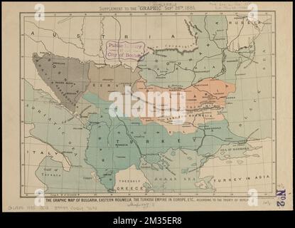 Die grafische Karte von Bulgarien, Ost-Roumelien, das türkische Reich in Europa usw., gemäß dem Vertrag von Berlin , Balkan-Halbinsel, Karten Norman B. Leventhal Karte Center Collection Stockfoto