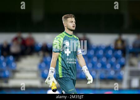 Die Nordin Jackers von Waasland-Beveren wurden während eines Fußballspiels zwischen Waasland-Beveren und KMSK Deinze am Sonntag, den 22. August 2021 in Beveren-Waas, am 2. Tag der zweiten Spielklasse der „1B Pro League“ der belgischen Fußballmeisterschaft gezeigt. BELGA FOTO KRISTOF VAN ACCOM Stockfoto