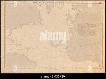 Great circle sailing chart of the North Atlantic Ocean , Nautical charts, North Atlantic Ocean, Great-circle sailing, Maps, North Atlantic Ocean, Maps Norman B. Leventhal Map Center Collection Stock Photo