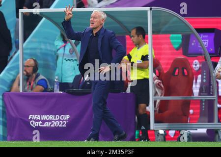 Al Chaur, Qatar. 14th Dec, 2022. Soccer, World Cup 2022 in Qatar, France - Morocco, semi-final, France's coach Didier Deschamps gestures. Credit: Tom Weller/dpa/Alamy Live News Stock Photo