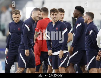 Frankreichs Antoine Griezmann eine Trainingseinheit der französischen Fußballnationalmannschaft in Turin, Italien, am Mittwoch, den 06. Oktober 2021. Das Team bereitet sich auf das Halbfinale der Liga der Nationen vor, gegen Belgien am Donnerstag. BELGA FOTO BRUNO FAHY Stockfoto