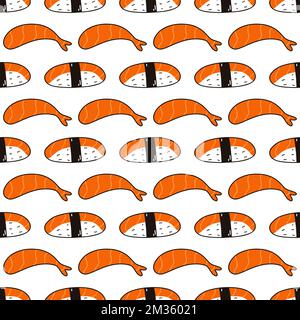 Nahtloses Muster mit Sushi. Handgezeichneter Vektorhintergrund mit traditioneller japanischer Küche. Stock Vektor