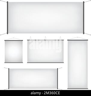Werbebanner mit hängender Leinwand isoliert auf weißem Hintergrund Stock Vektor