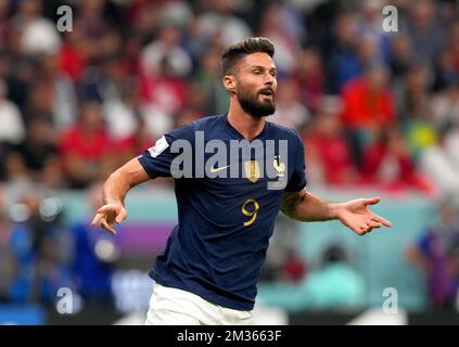 Olivier Giroud aus Frankreich während des Halbfinalspiels der FIFA-Weltmeisterschaft im Al Bayt Stadium in Al Khor, Katar. Bilddatum: Mittwoch, 14. Dezember 2022. Stockfoto
