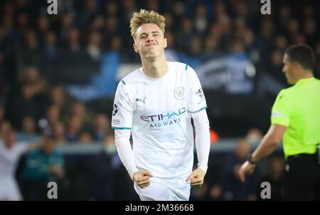 Der Cole Palmer von Manchester City feiert seine Feier, nachdem er am Dienstag, den 19. Oktober 2021, in Brügge, Belgien, bei einem Spiel zwischen dem belgischen Fußballteam Club Brügge und dem englischen Verein Manchester City einen Treffer erzielt hat. Dies ist der dritte (von sechs) Punkten in der Gruppe A der UEFA Champions League-Gruppenbühne. BELGA PHOTO VIRGINIE LEFOUR Stockfoto