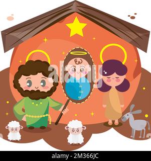 Cute cartoons of Joseph and Mary on Jesus birth Vector Stock Vector