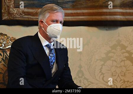 König Philippe - Filip von Belgien, das während eines diplomatischen Treffens im Palazzo del Quirinale während eines eintägigen Staatsbesuchs in Italien am Mittwoch, den 01. Dezember 2021 in Rom fotografiert wurde. Die königliche Reise wurde aufgrund der Covid-19-Krise von einem dreitägigen Besuch auf einen Tag zurückgebracht. BELGA FOTOPOOL DIRK WAEM Stockfoto