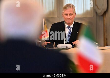 König Philippe - Filip von Belgien, das während eines diplomatischen Treffens im Palazzo del Quirinale während eines eintägigen Staatsbesuchs in Italien am Mittwoch, den 01. Dezember 2021 in Rom fotografiert wurde. Die königliche Reise wurde aufgrund der Covid-19-Krise von einem dreitägigen Besuch auf einen Tag zurückgebracht. BELGA FOTOPOOL DIRK WAEM Stockfoto