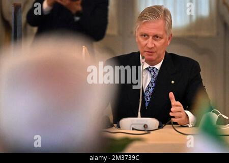 König Philippe - Filip von Belgien, das während eines diplomatischen Treffens im Palazzo del Quirinale während eines eintägigen Staatsbesuchs in Italien am Mittwoch, den 01. Dezember 2021 in Rom fotografiert wurde. Die königliche Reise wurde aufgrund der Covid-19-Krise von einem dreitägigen Besuch auf einen Tag zurückgebracht. BELGA FOTOPOOL DIRK WAEM Stockfoto