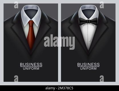Postcard business cards with elegant suit and tuxedo. Vector illustration Stock Vektor